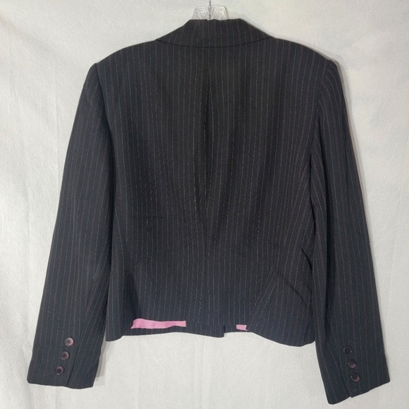 Sag Harbor Suit Jacket 5 Button Pinstripe Black / Pink / White 14 Vtg - Picture 2 of 11